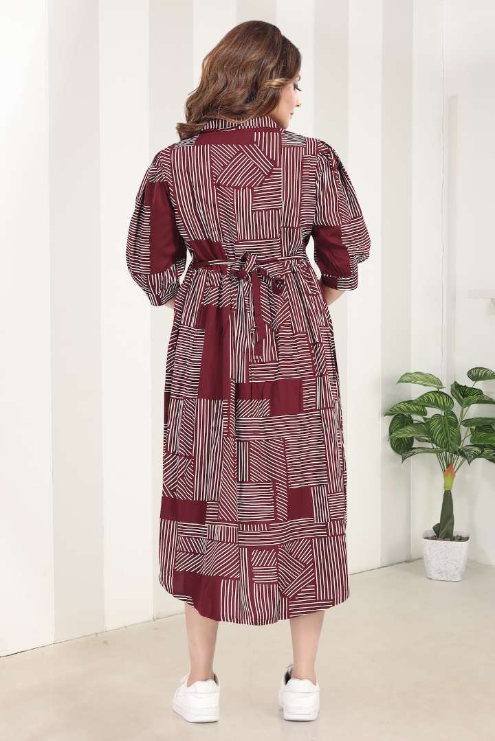 Garnet Red Printed Nursing Dress
