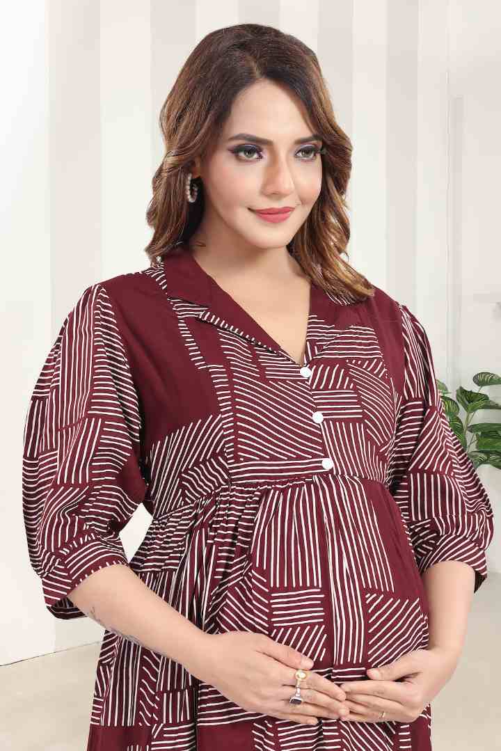 Garnet Red Printed Nursing Dress