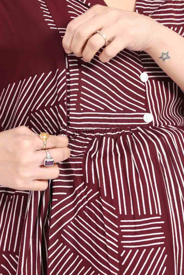 Garnet Red Printed Nursing Dress