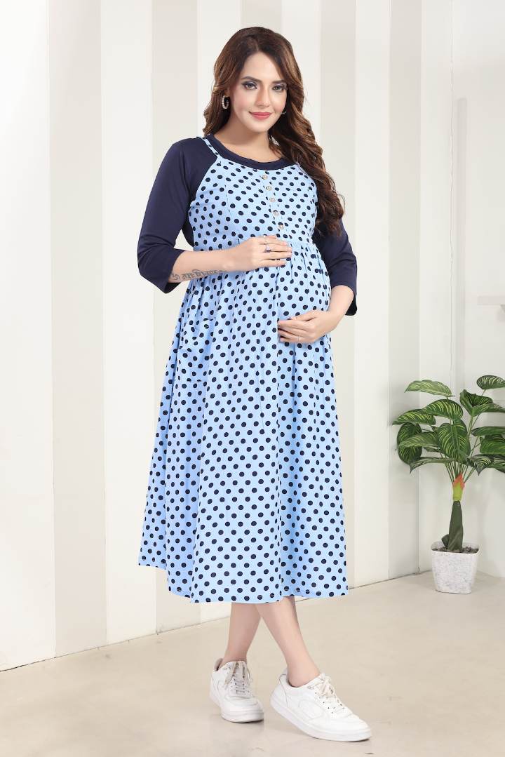 Denim Blue Polka Dot Feeding Dress
