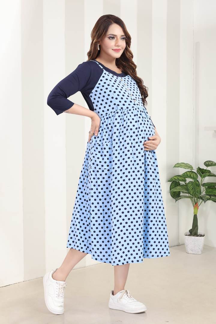 Denim Blue Polka Dot Feeding Dress
