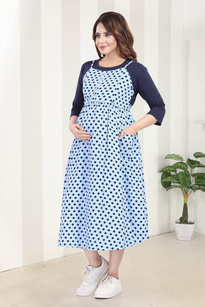 Denim Blue Polka Dot Feeding Dress