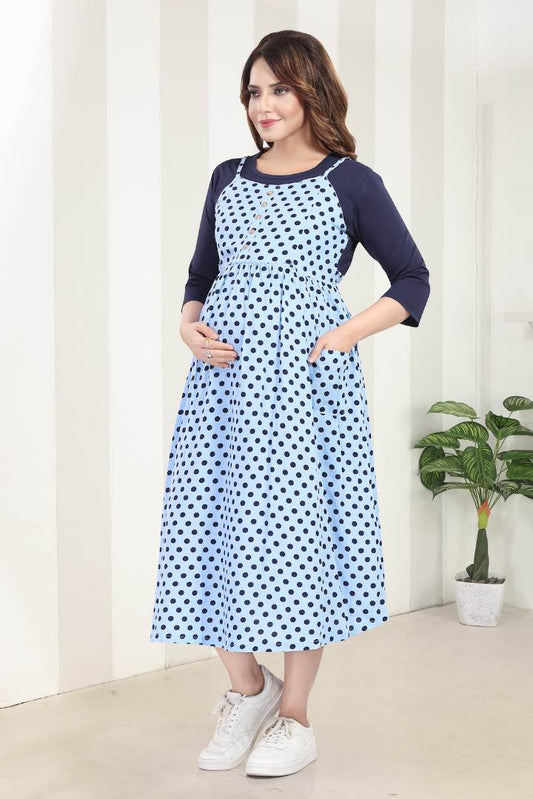 Denim Blue Polka Dot Feeding Dress