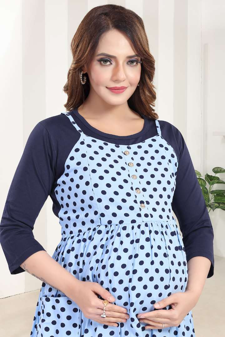 Denim Blue Polka Dot Feeding Dress