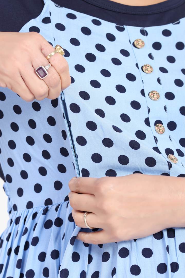 Denim Blue Polka Dot Feeding Dress