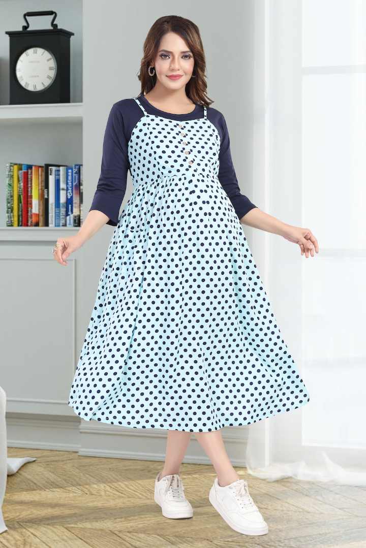 Sky Blue Polka Dot Pinafore Feeding Dress