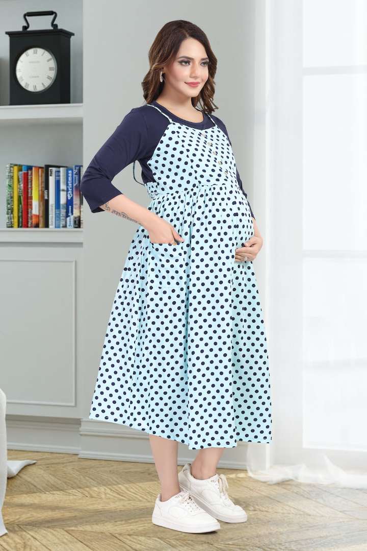 Sky Blue Polka Dot Pinafore Feeding Dress