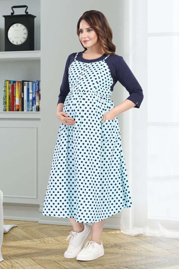 Sky Blue Polka Dot Pinafore Feeding Dress