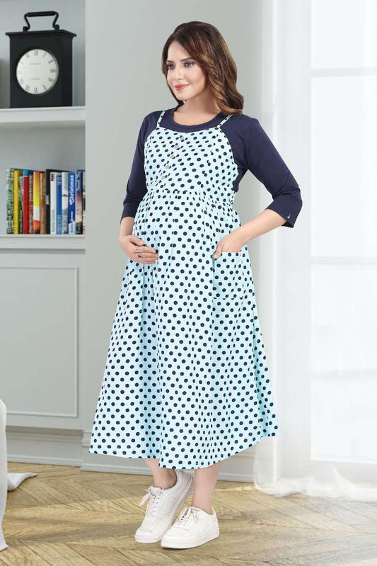 Sky Blue Polka Dot Pinafore Feeding Dress