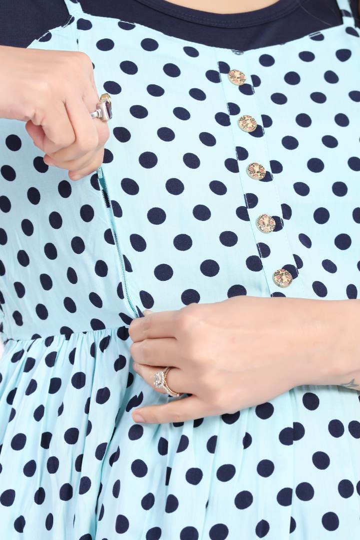Sky Blue Polka Dot Pinafore Feeding Dress