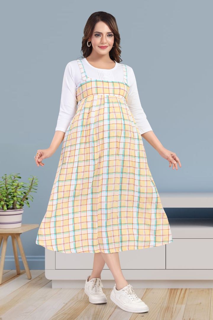 Custard Yellow Chequered Feeding Dress