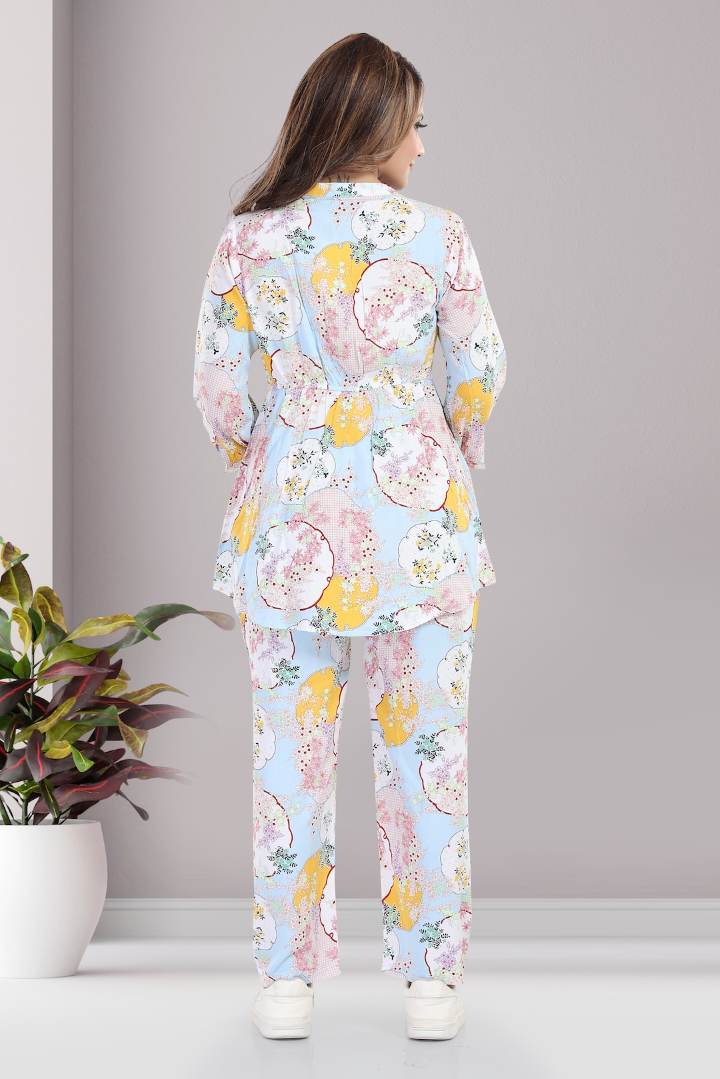 Baby Blue Printed Feeding Coord Set