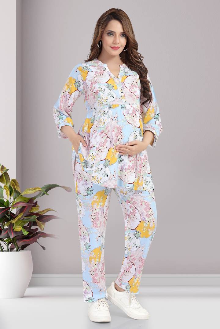 Baby Blue Printed Feeding Coord Set