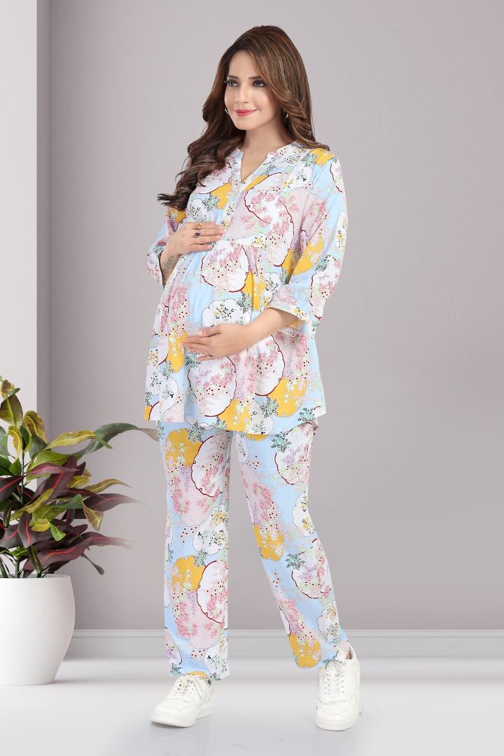 Baby Blue Printed Feeding Coord Set