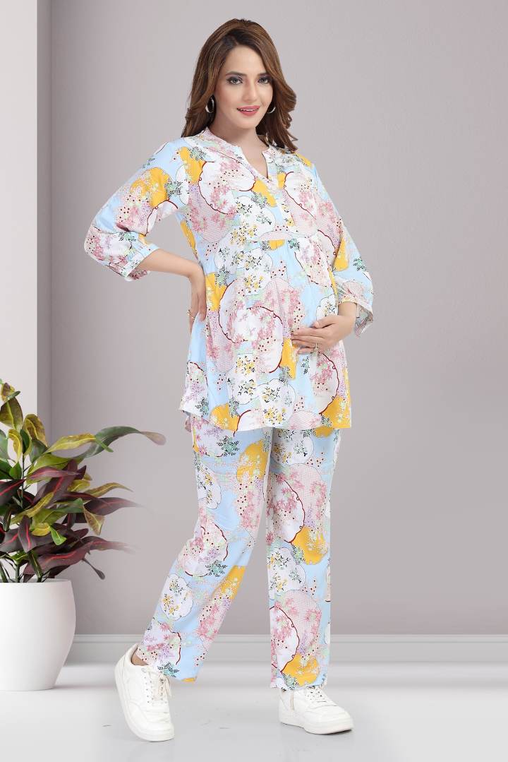 Baby Blue Printed Feeding Coord Set
