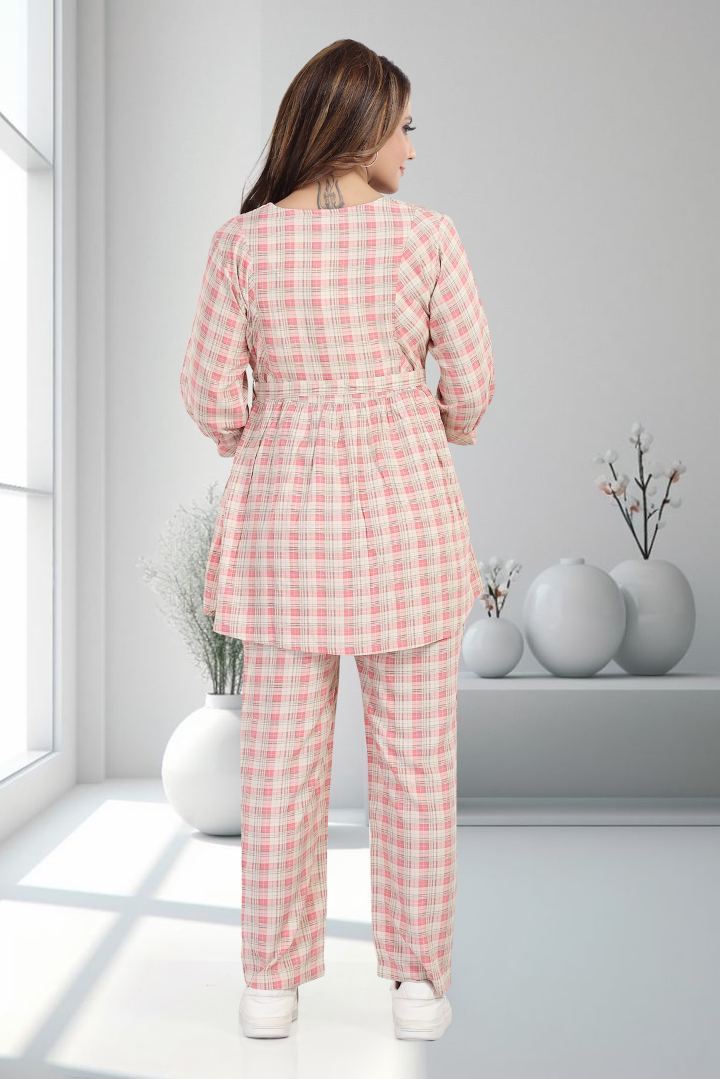 Pink Chequered Feeding Coord Set