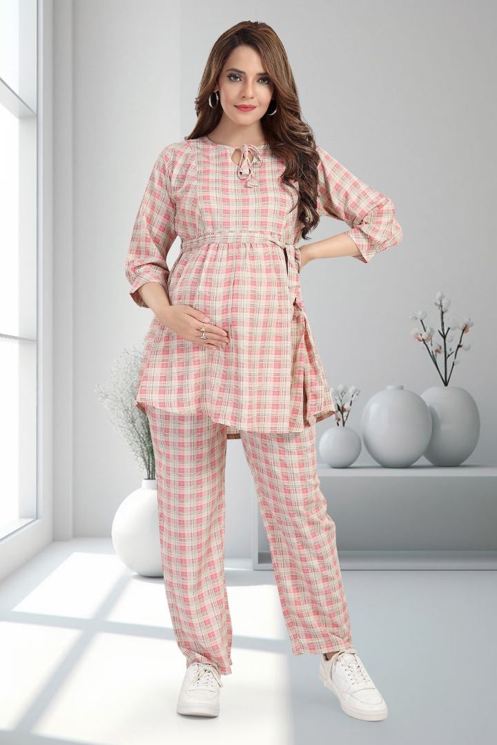 Pink Chequered Feeding Coord Set