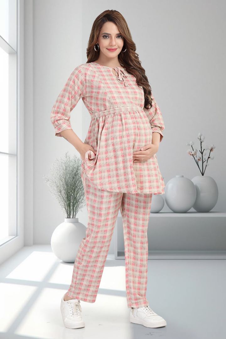 Pink Chequered Feeding Coord Set