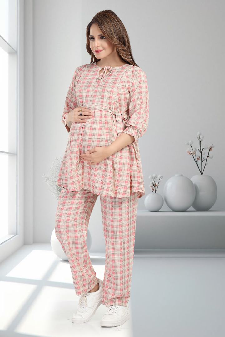 Pink Chequered Feeding Coord Set