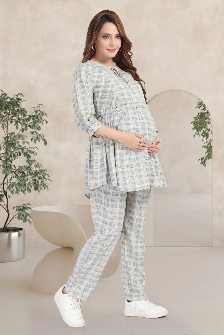 Blue Chequered Feeding Coord Set