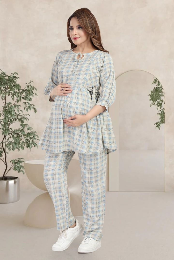 Blue Chequered Feeding Coord Set