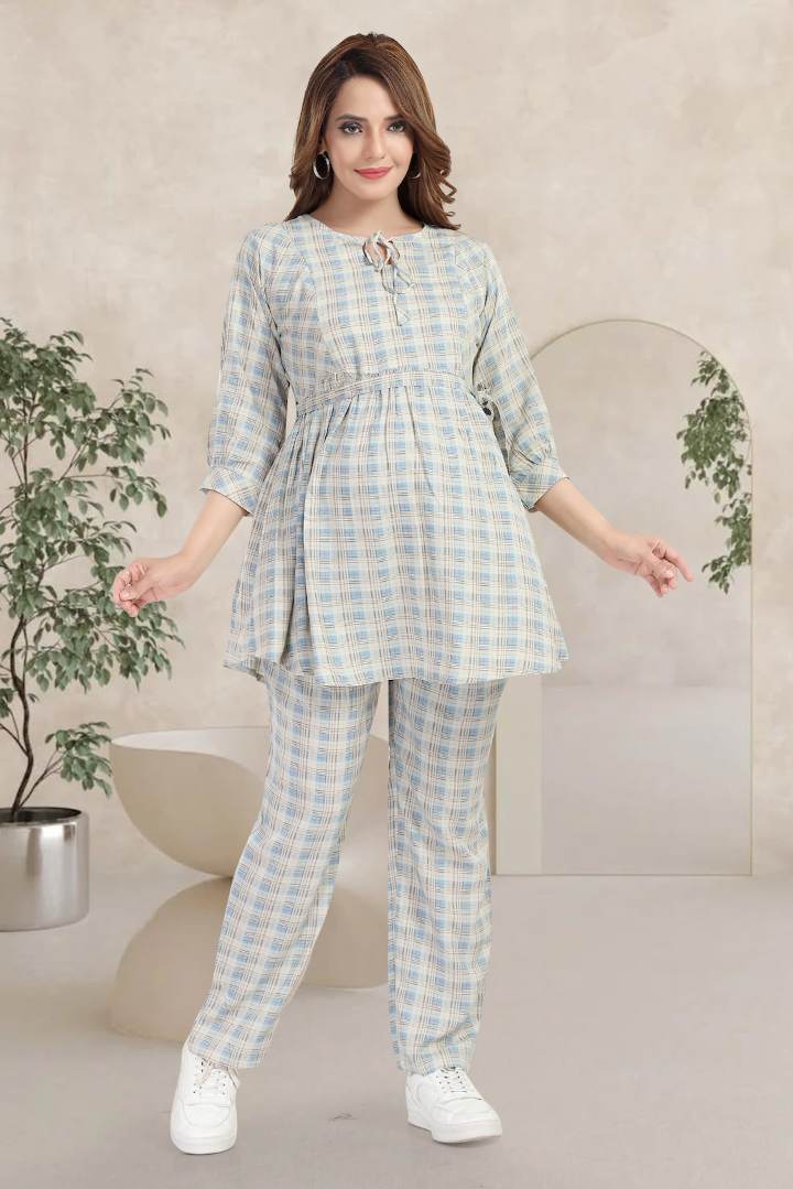 Blue Chequered Feeding Coord Set