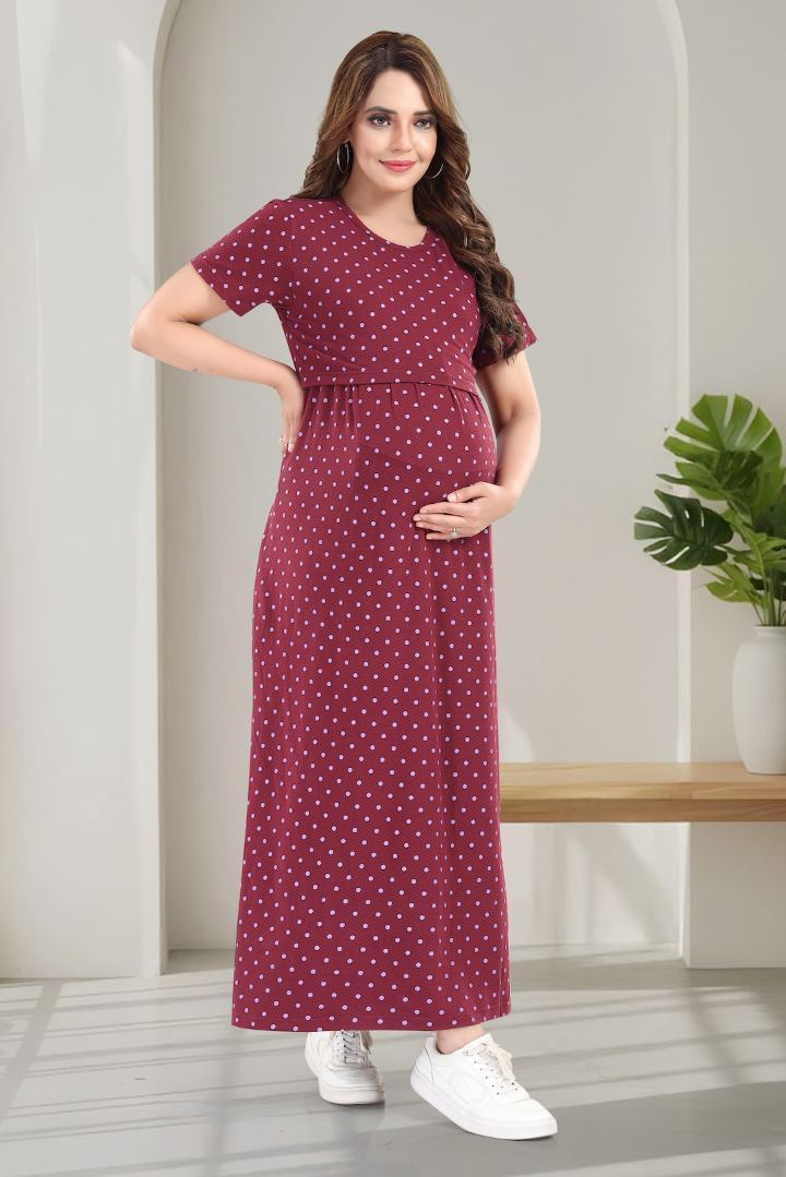 Red Polka Dot Zipless Feeding Nightie