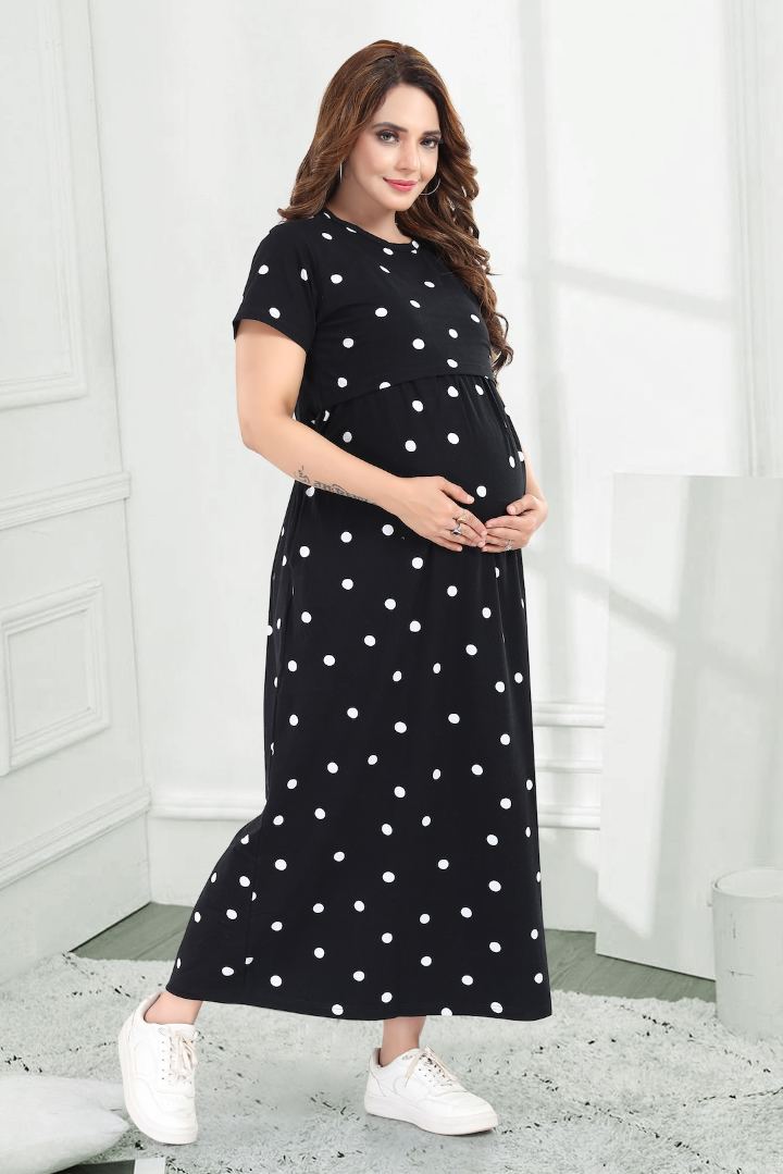 Black Polka Dot Zipless Feeding Nightie