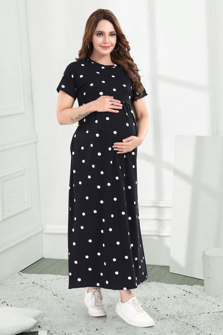 Black Polka Dot Zipless Feeding Nightie
