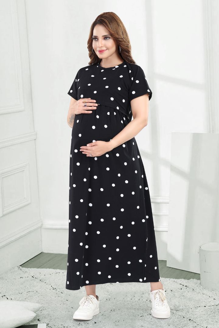 Black Polka Dot Zipless Feeding Nightie