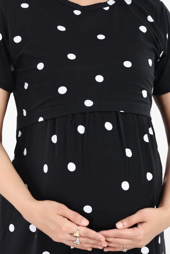 Black Polka Dot Zipless Feeding Nightie