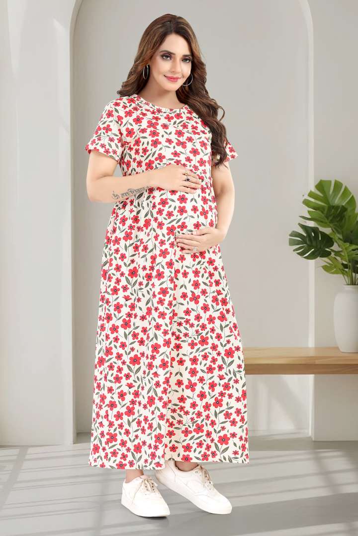 Red Flower Zipless Feeding Nightie