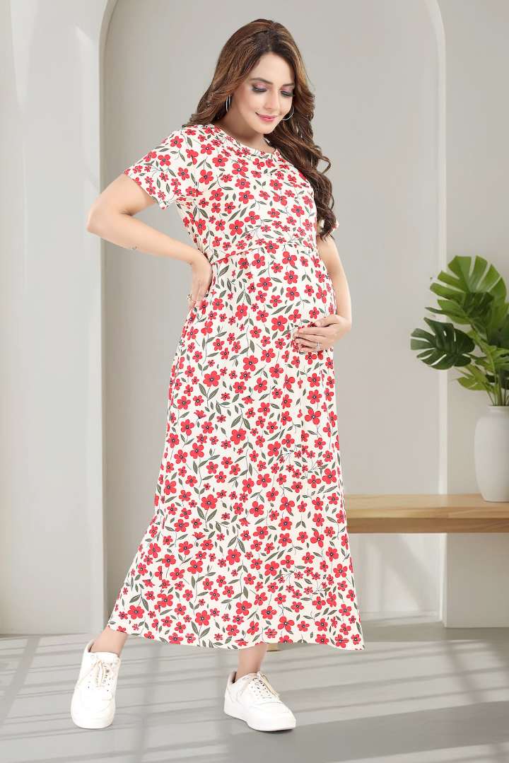 Red Flower Zipless Feeding Nightie
