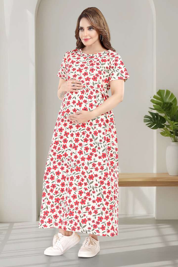 Red Flower Zipless Feeding Nightie