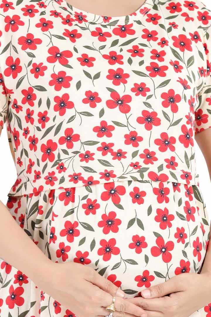 Red Flower Zipless Feeding Nightie