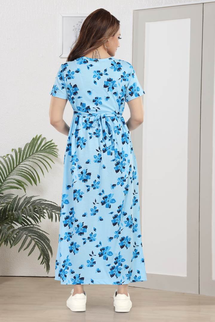 Ink Blue Printed Zipless Feeding Nightie