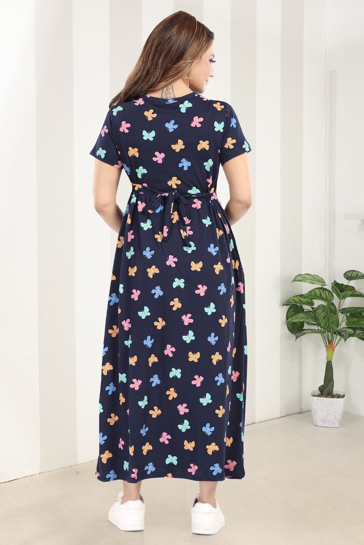Multi Color Butterfly Print Zipless Feeding Nightie