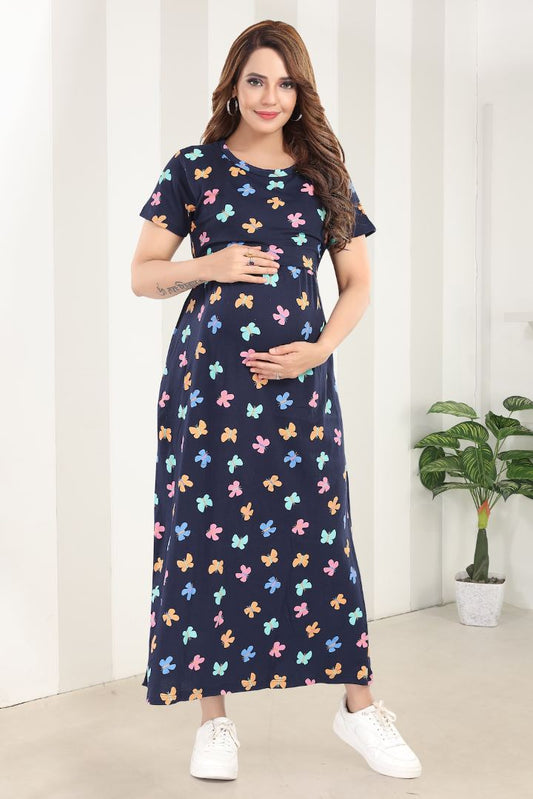Multi Color Butterfly Print Zipless Feeding Nightie