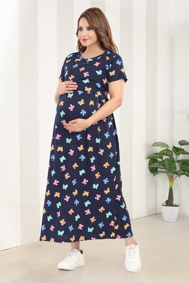 Multi Color Butterfly Print Zipless Feeding Nightie