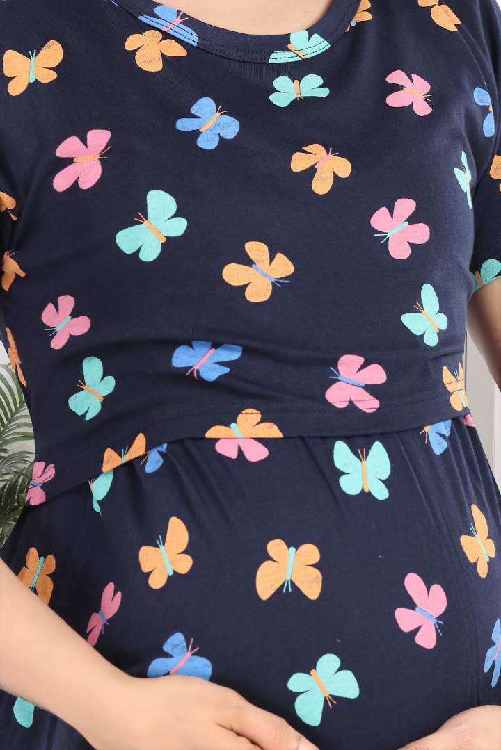 Multi Color Butterfly Print Zipless Feeding Nightie