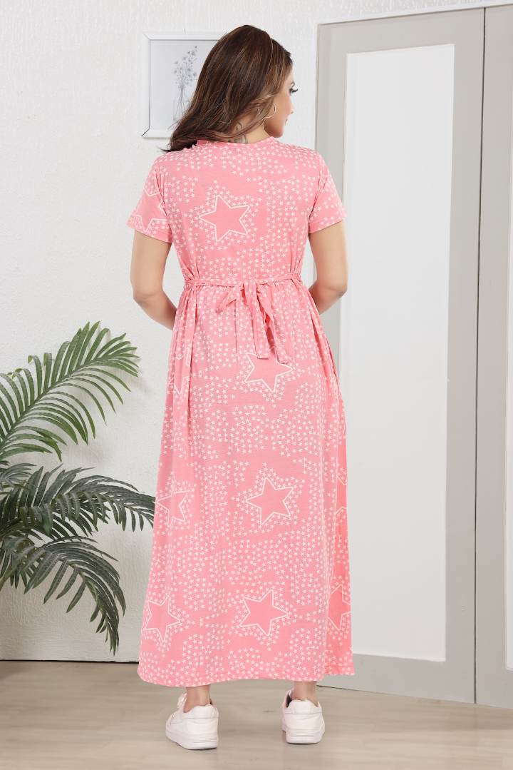 Baby Pink Star Printed Feeding Nightie