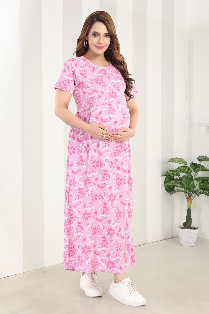 Pink Foliage Zipless Feeding Nightie