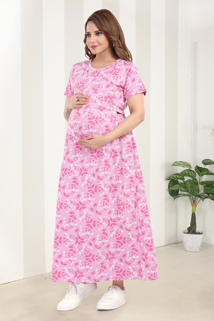 Pink Foliage Zipless Feeding Nightie