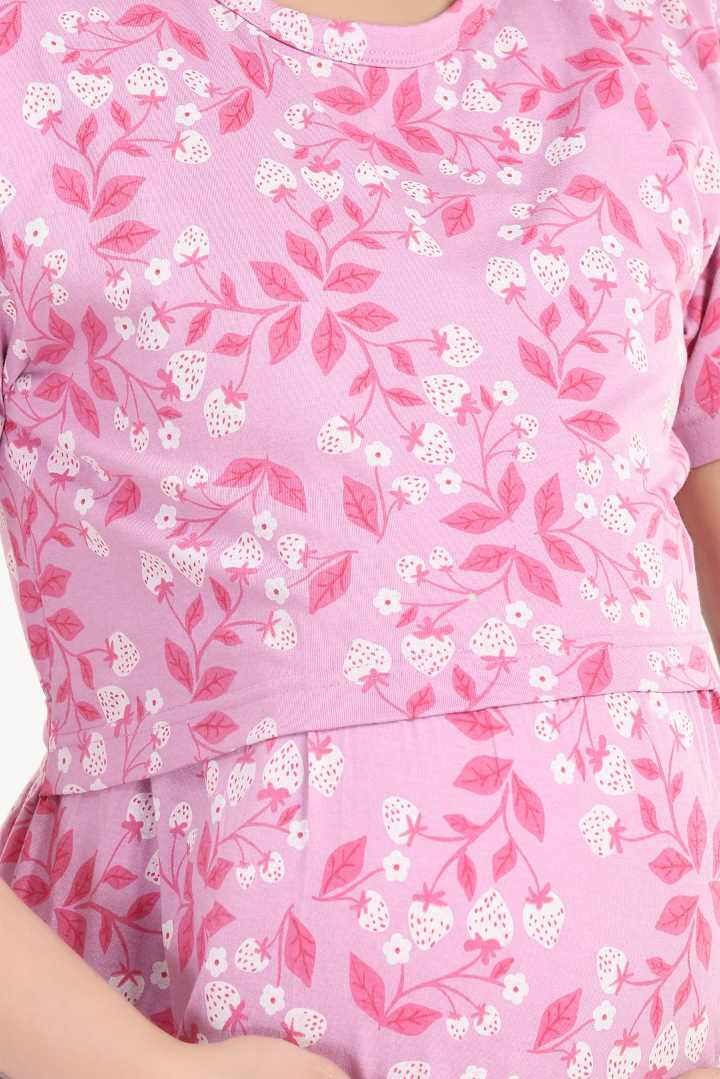 Pink Foliage Zipless Feeding Nightie