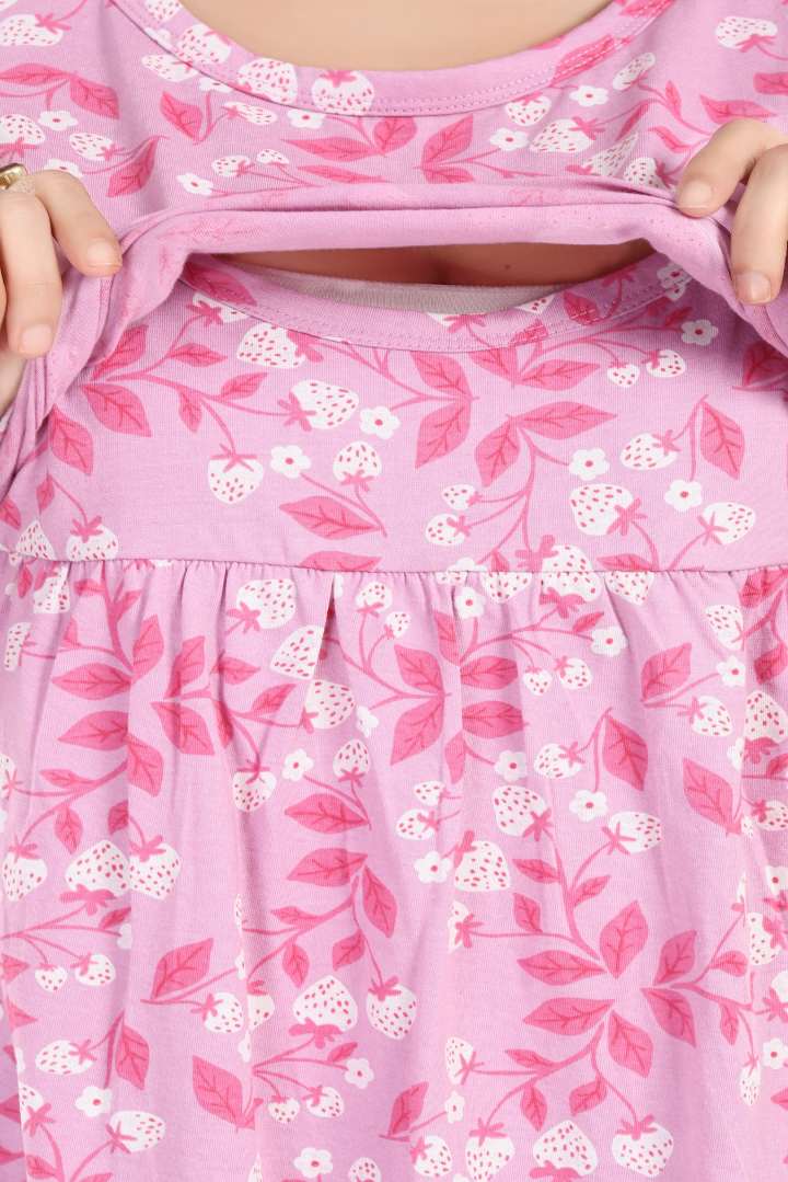 Pink Foliage Zipless Feeding Nightie