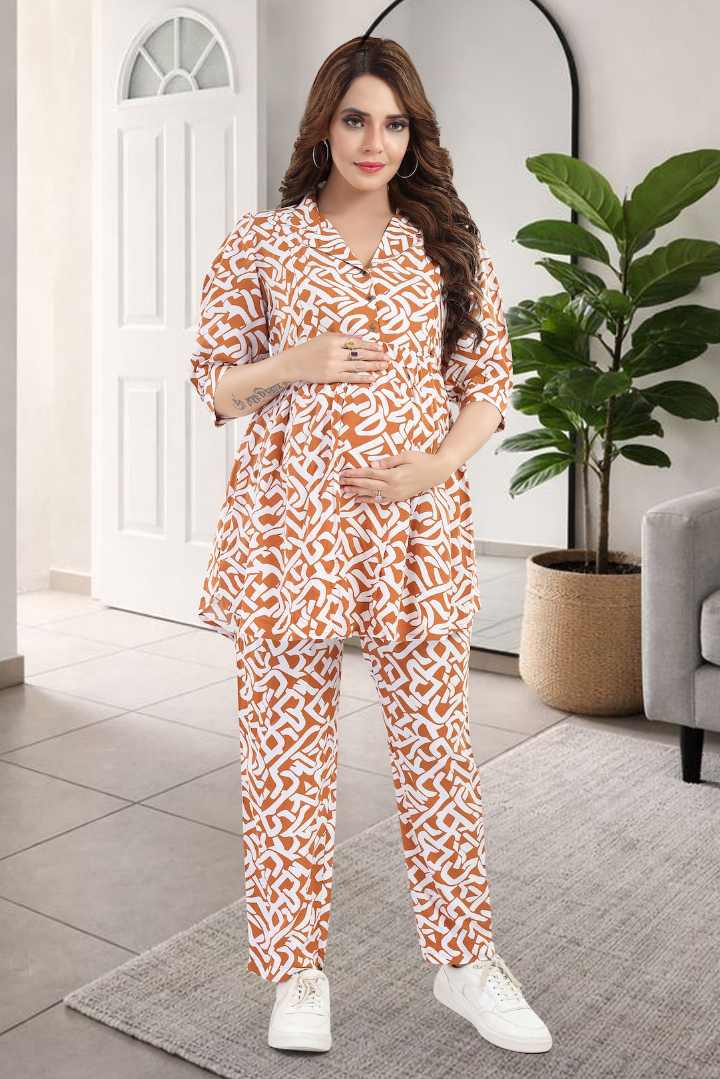 Mustard Printed Nursing Coord Set
