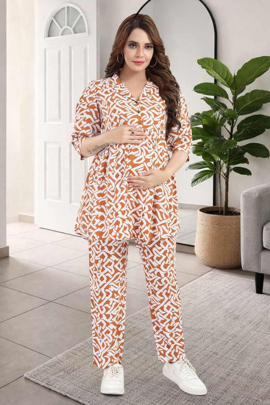 Mustard Printed Nursing Coord Set