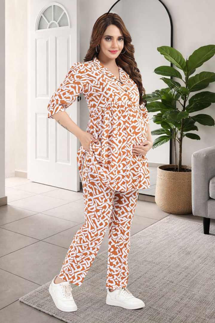 Mustard Printed Nursing Coord Set