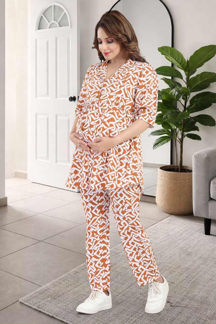 Mustard Printed Nursing Coord Set