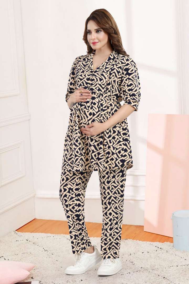 Beige Black Printed Nursing Coord Set